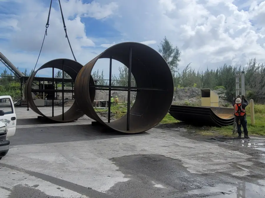 Large rolled steel sections fabricated by TL Welding staged for installation